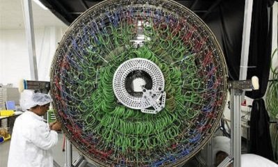 A photograph of the CMS tracker's outer barrel.