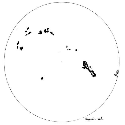 Sketch of sunspots by Galileo.
